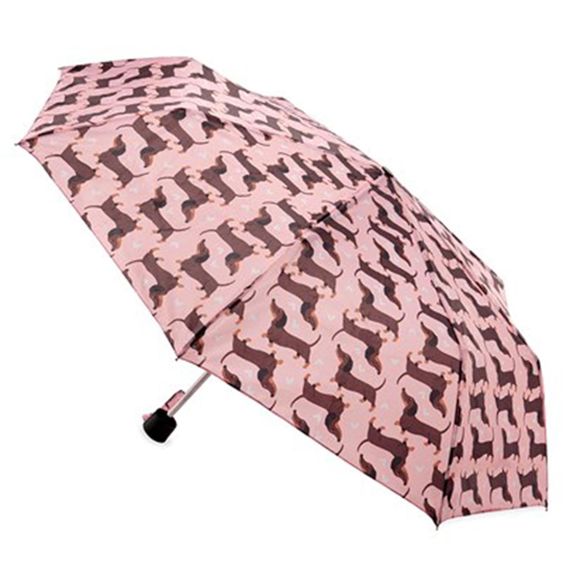 Ladies Supermini Folding Umbrella Sausage Dog AOP Weather Resist Compact Brolly