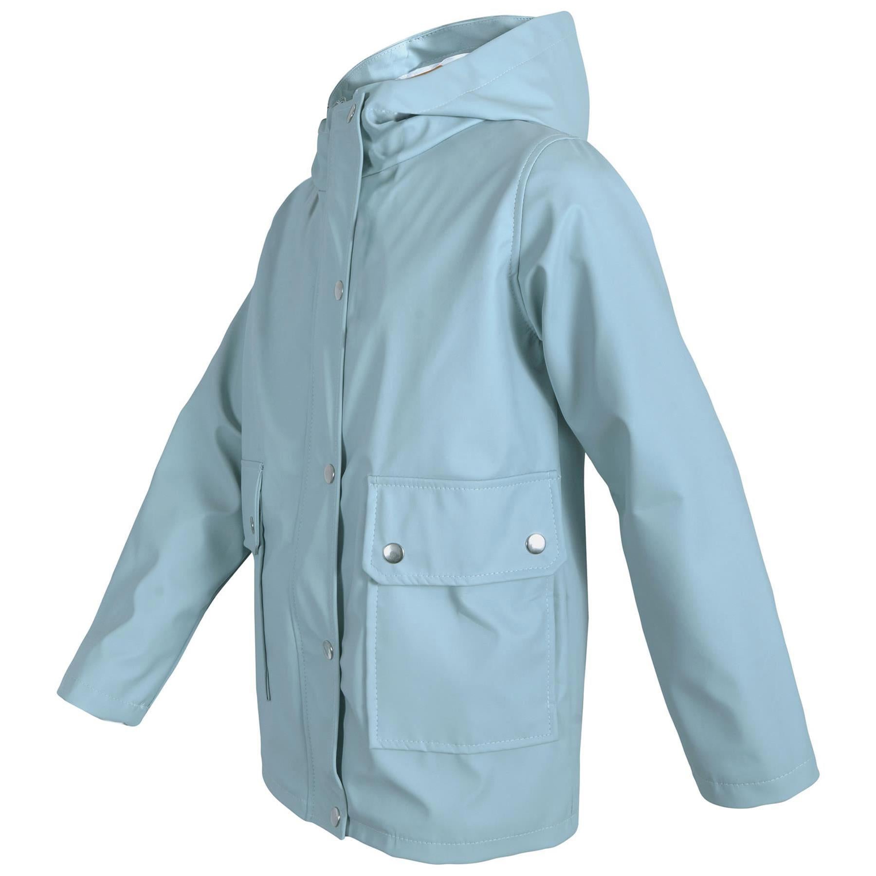 PU Raincoat Jacket Windbreaker Dusty Blue Waterproof Parka Hooded Girls Boys