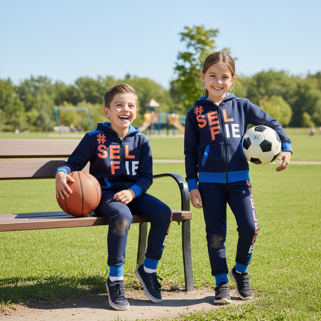 A2Z 4 Kids Girls Boys #SELFIE Tracksuit Hoodie & Joggers Outfit Set Top Bottom