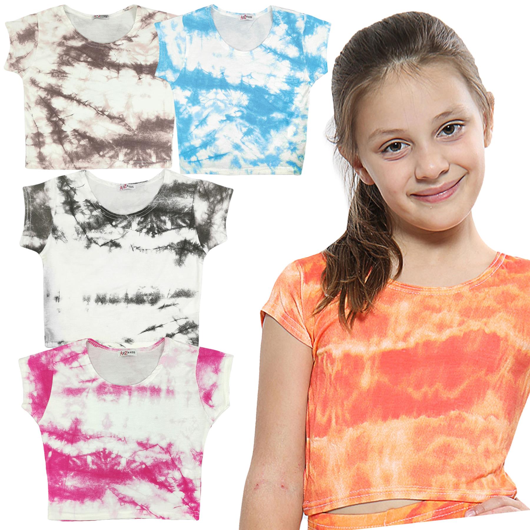 Kids Girls Tops Tie Dye Print Stylish Fashion Trendy T Shirt Crop Top 5-13 Year