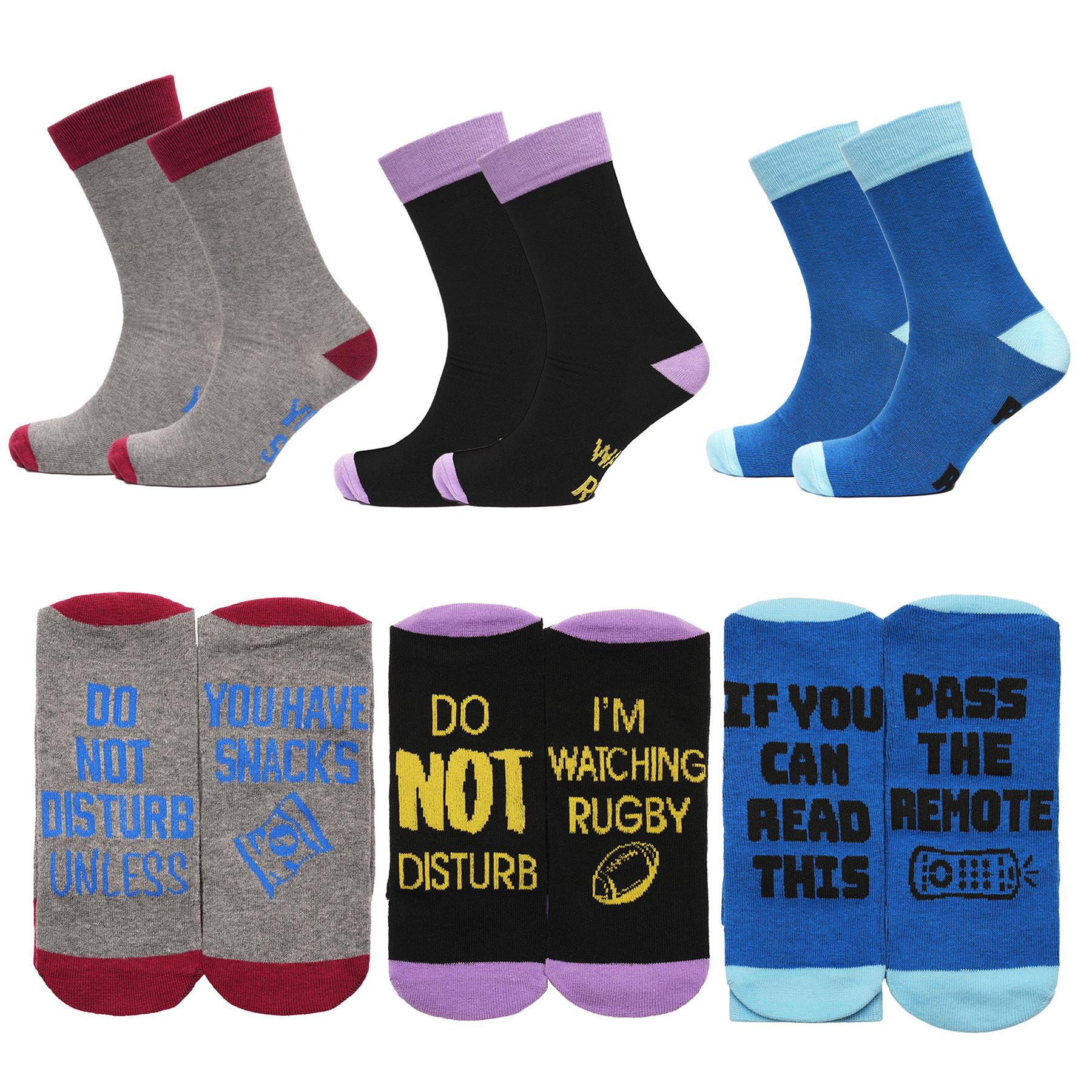 A2Z Mens Novelty Slogan Sole Design Cotton Pack Of 6 Comfortable Crew Socks