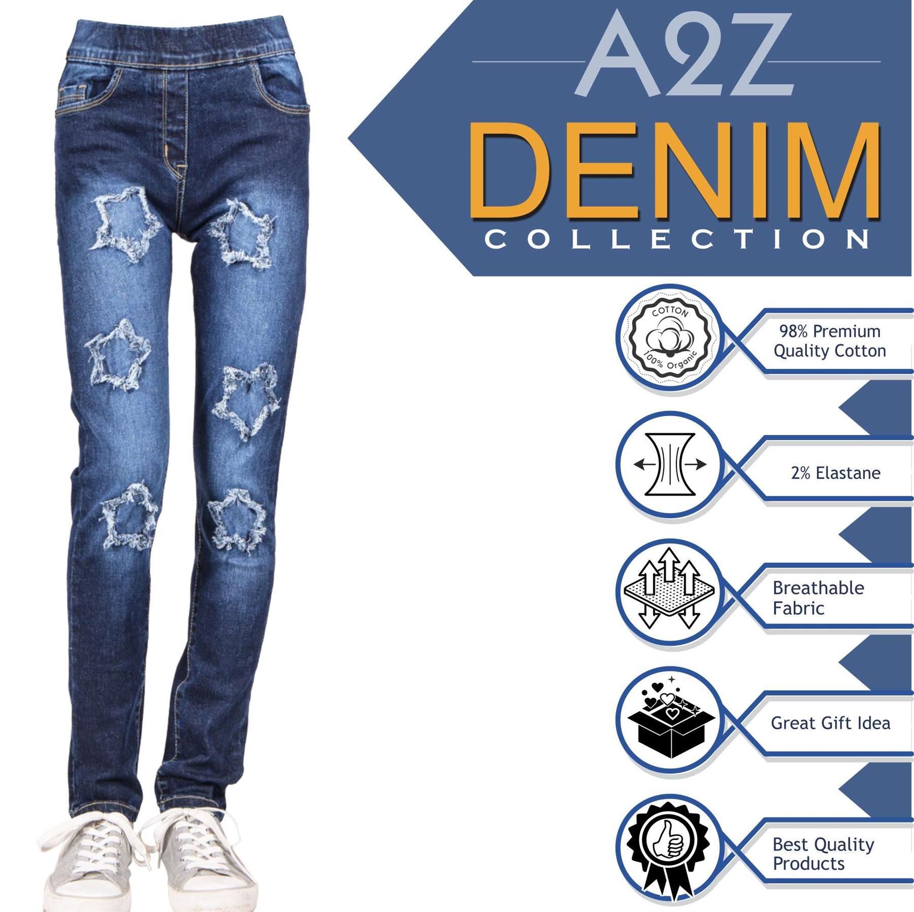 Kids Girls Comfort Stretchy Stars Ripped Fashion Denim Jeans