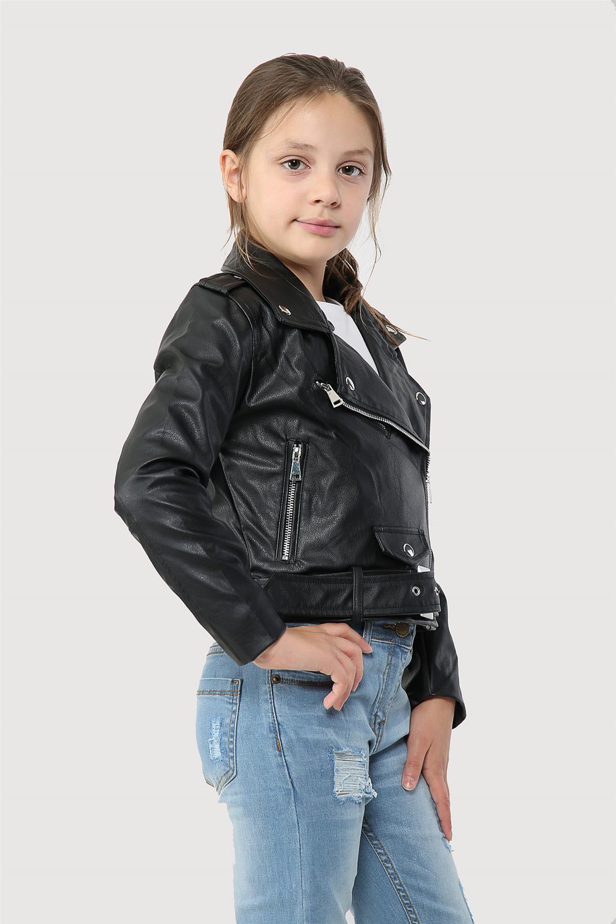 Kids Girls Jackets PU Leather Jacket Zip Up Coats