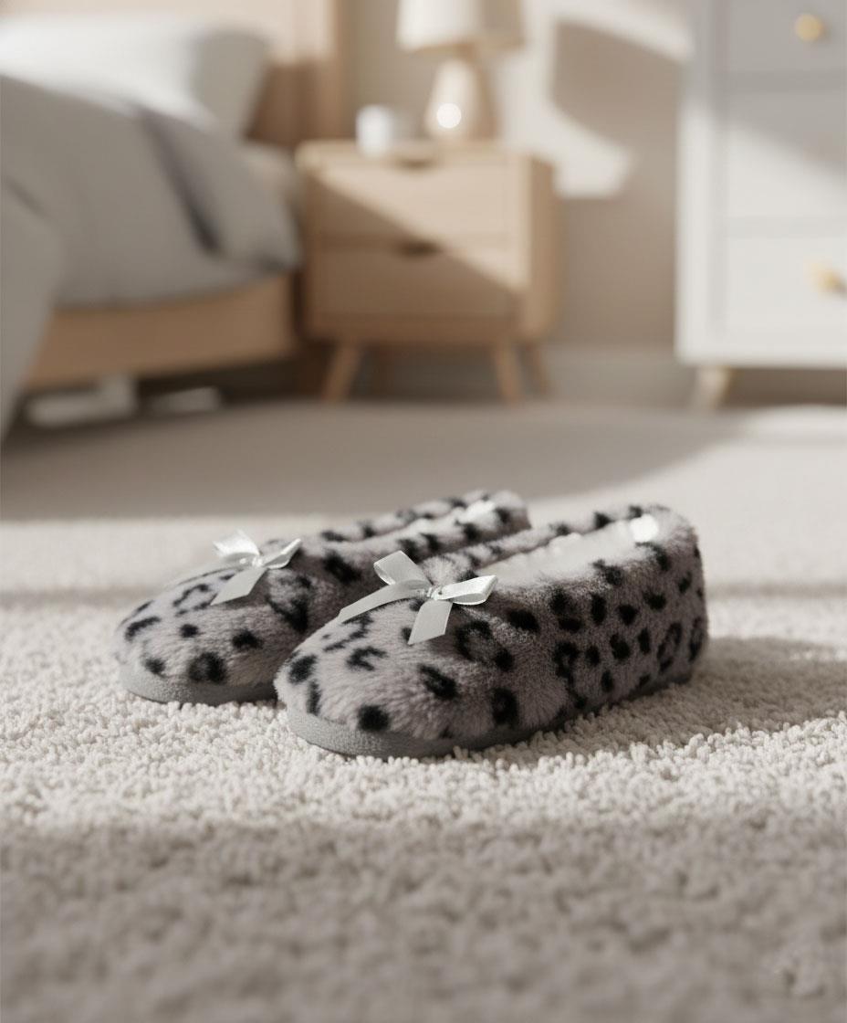 Ladies Heart Print Slipperette FleeceSlippers Socks Faux Fur Lining UK 4-8