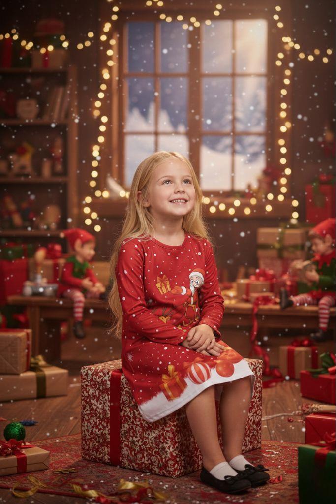 Girls Christmas Swing Dress Santa Sleigh Print Long Sleeve Party Dress – Kids Clothing Store