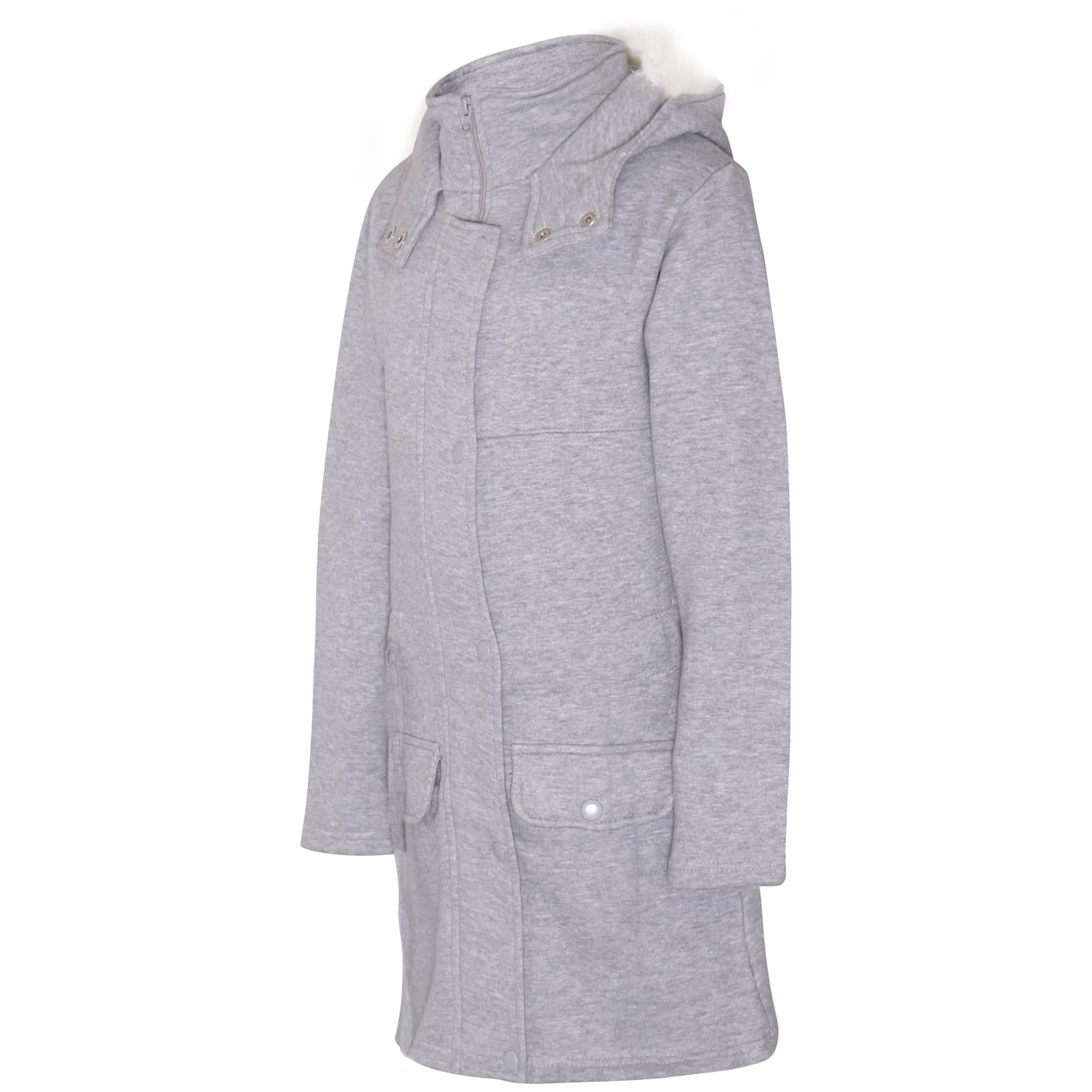 Girls Kids Hooded Faux Fur Long Parka Coat