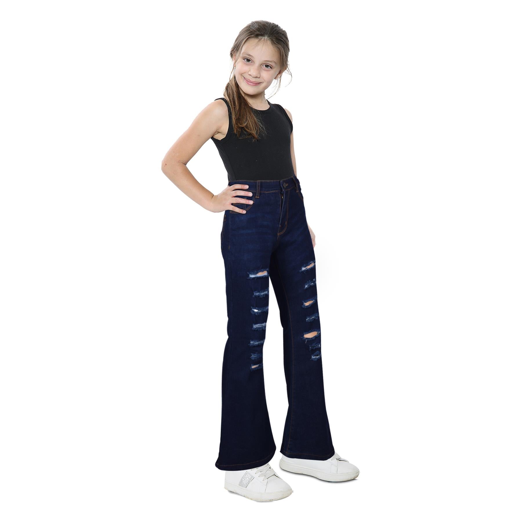 Kids Girls Denim Ripped Jeans Comfort Skinny Stretch Lightweight Casual Pants