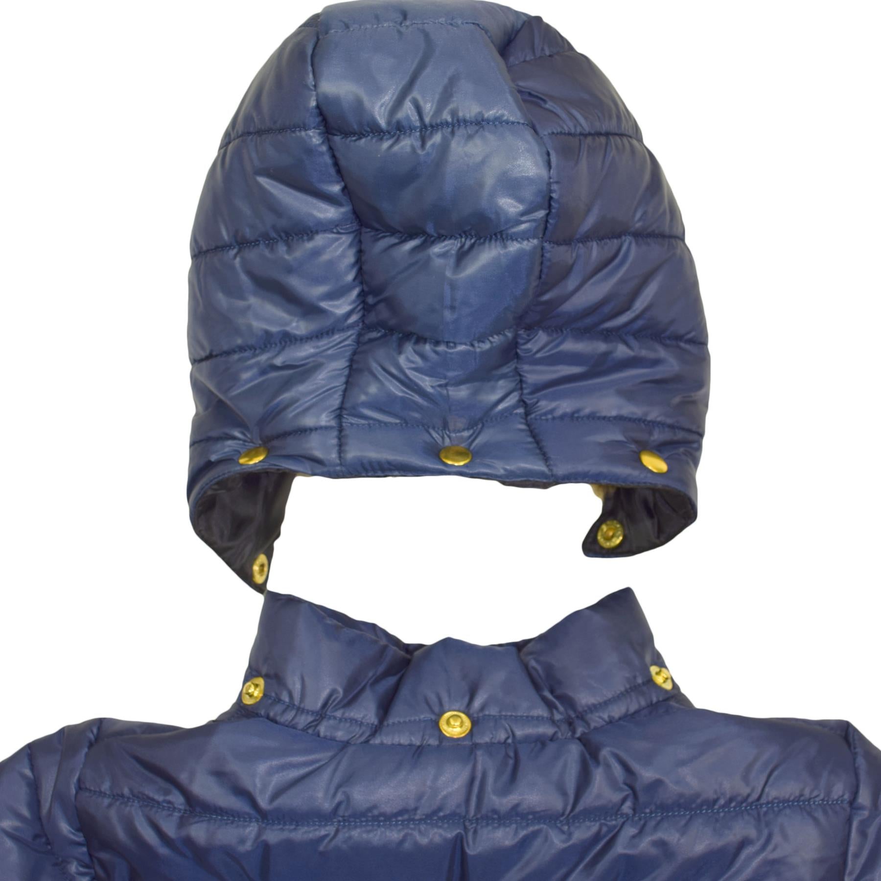 Kids Girls Jackets Navy Puffer Padded Quilted Detachable Hood Faux Fur Top Coats