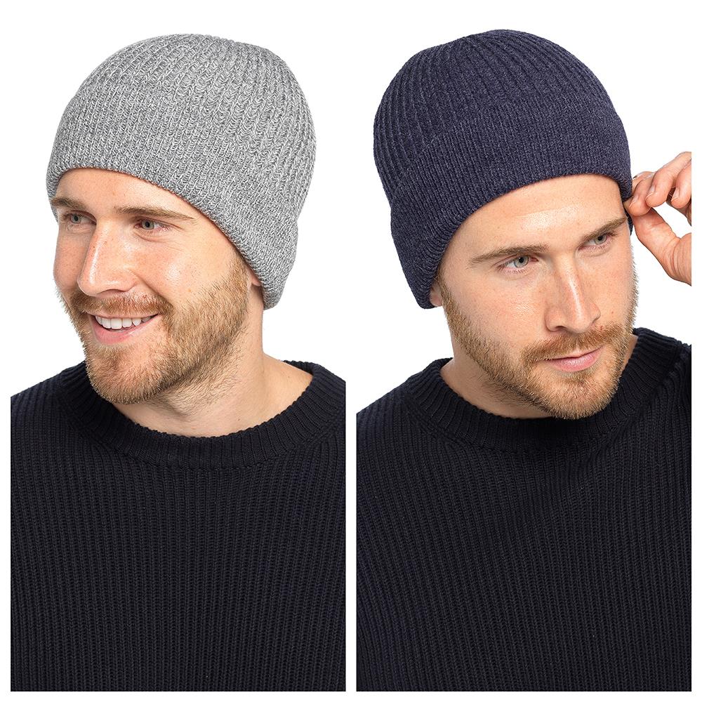 A2Z Mens Hat 2 Pack Ribbed Knit Beanie Soft Feel Stretchy Winter Warm Cozy Cap