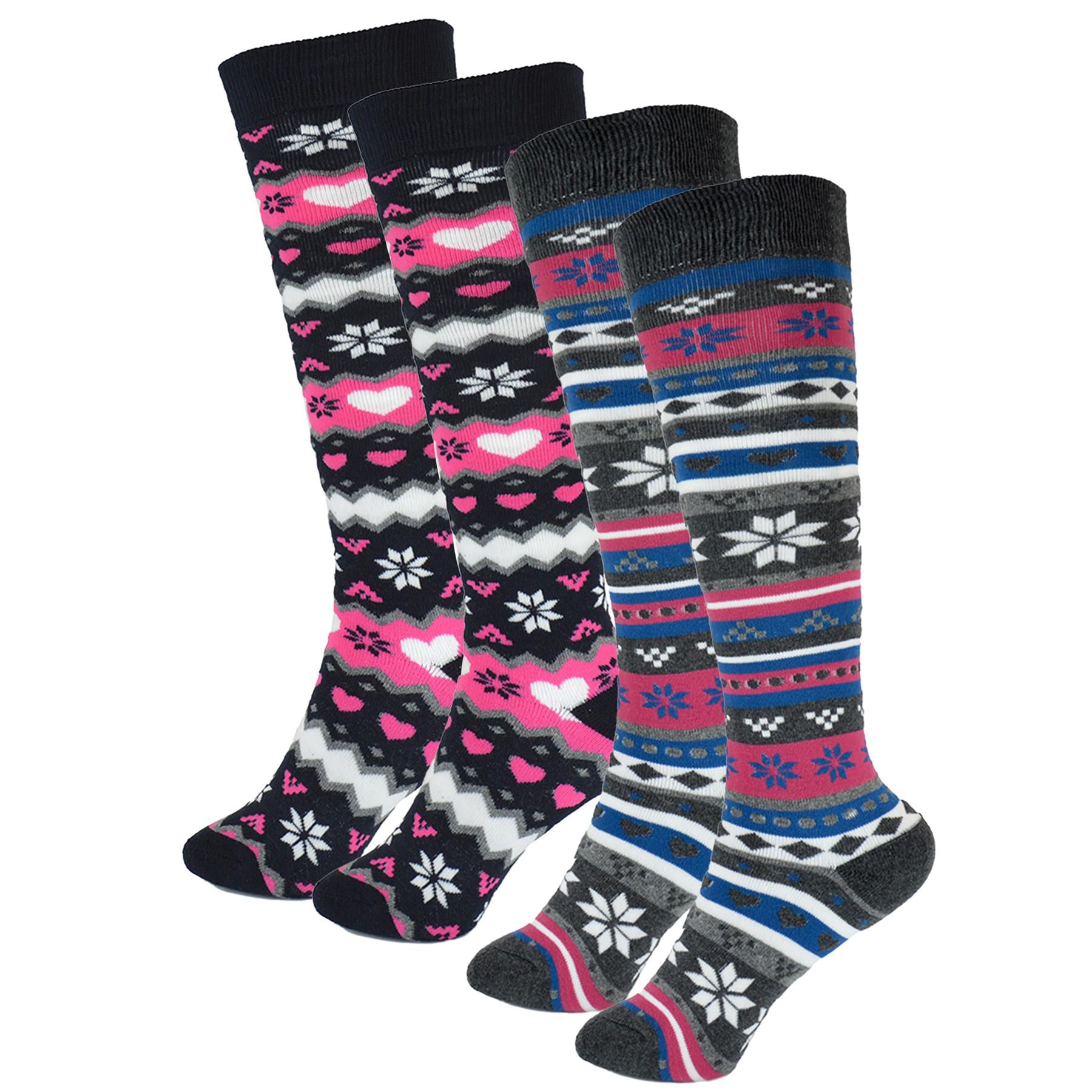 Ladies 2 Pack Fairisle Knee High Socks Novelty Sock Snowflake Welly Boot Socks