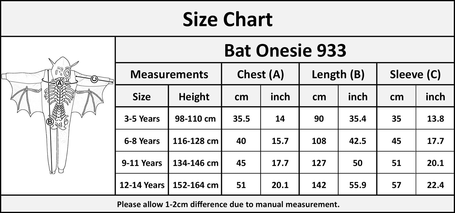 Kids Boys Girls Skeleton Halloween Bat Cosplay Costume