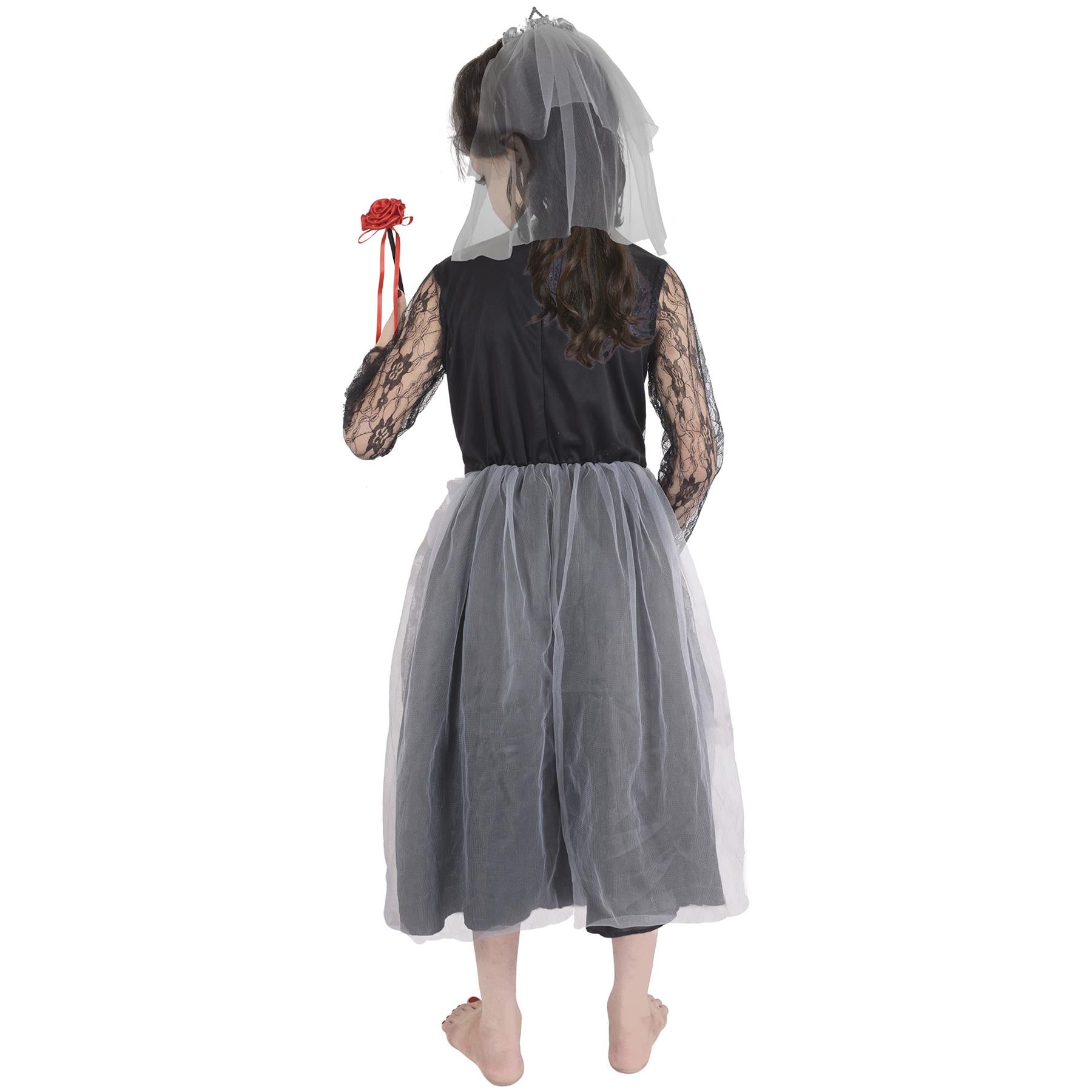 Kids Girls Zombie Bride Halloween Fancy Dress Spooky Costume Bloody Corps Gown