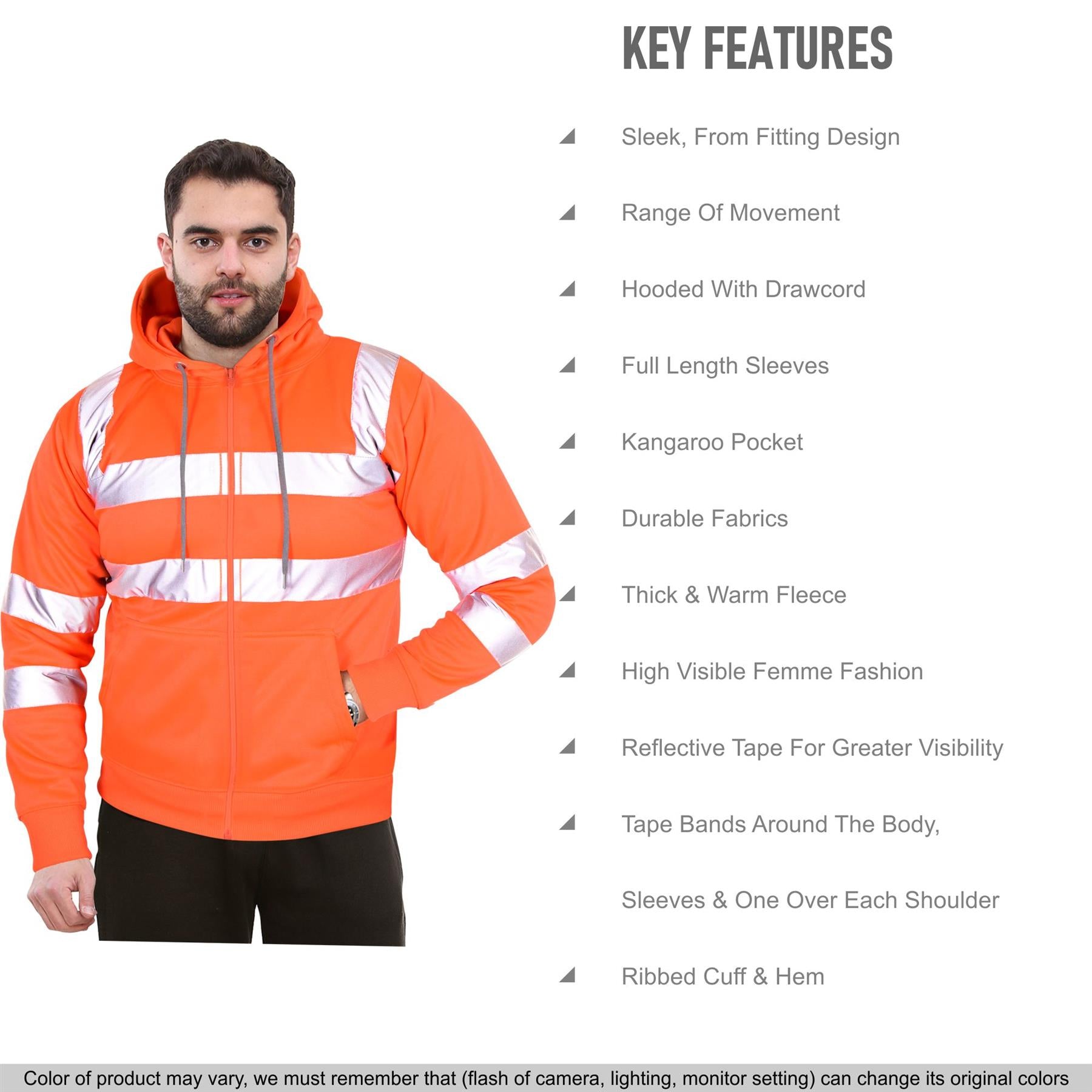 A2Z High Visibility Safety Zip Up Hoodie Workwear For Men's Small to 4XL