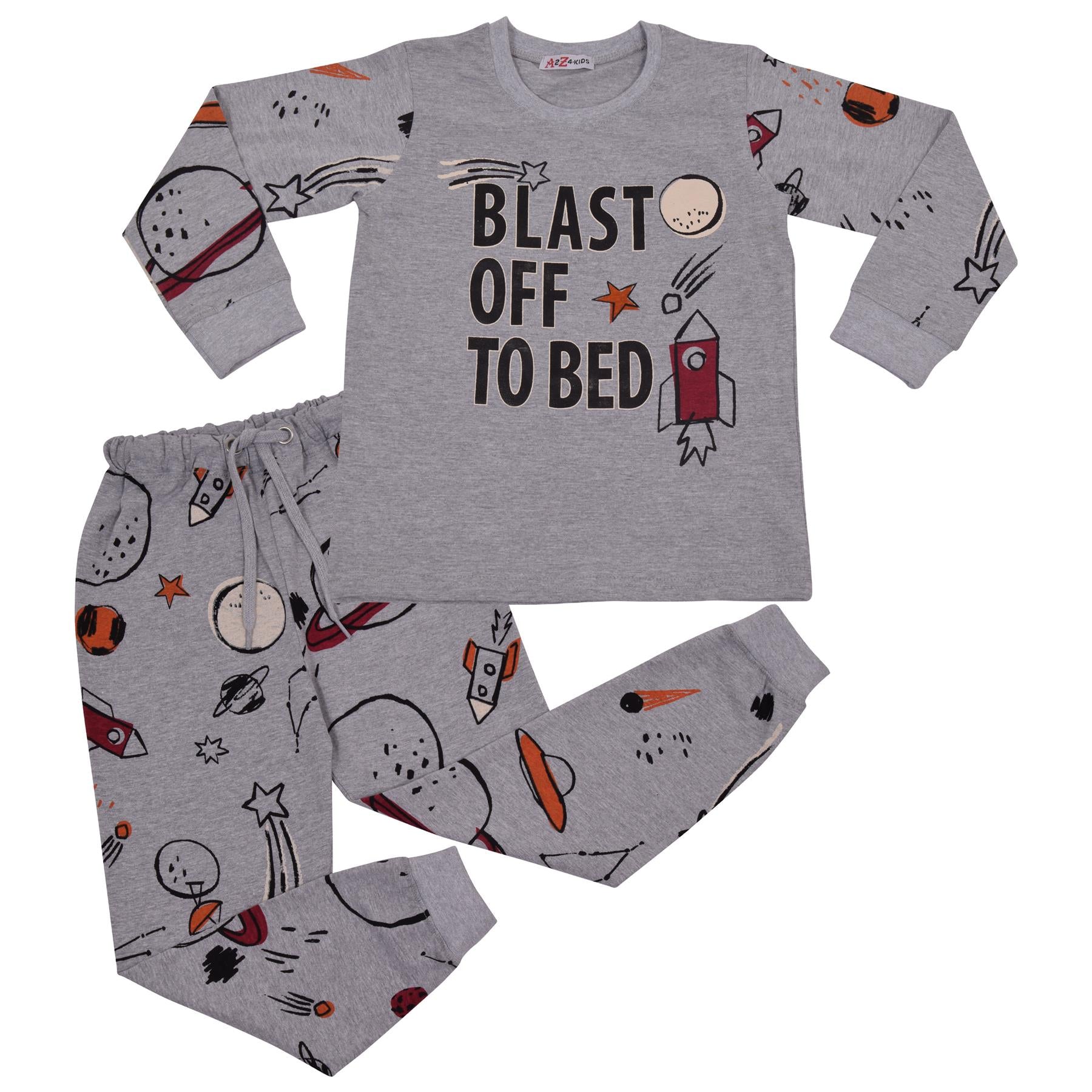 Kids Girls Boys Blast Off To Bed Print Pyjamas Set