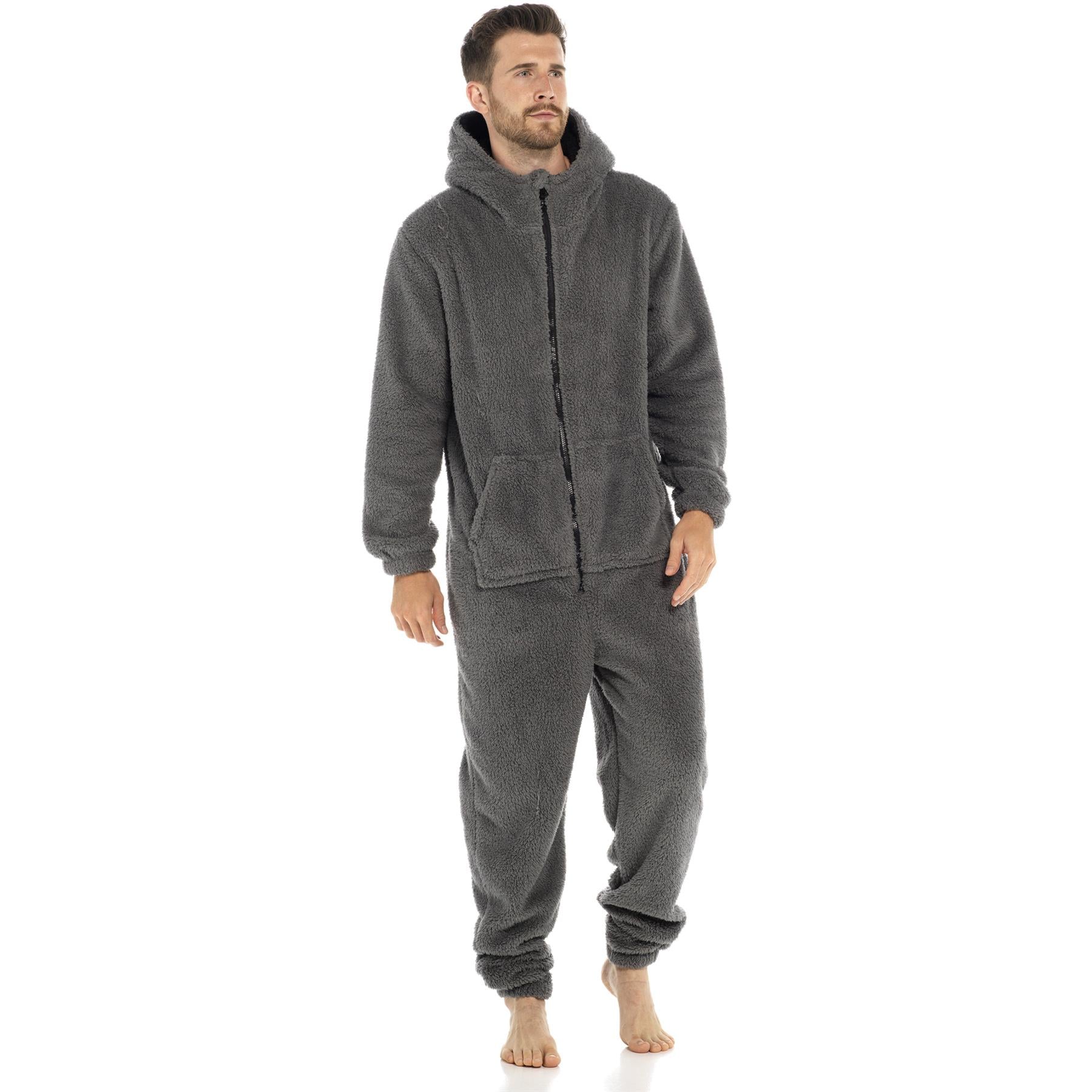 A2Z Mens Hooded Onesie One Piece Thick Snuggle Warm Fleece Soft Hooded Jumpsuit