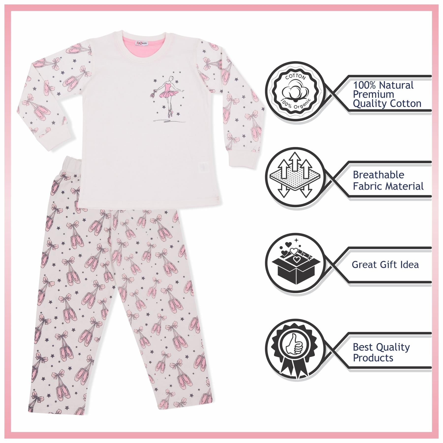 Kids Girls Dancing Baby Pink Print Pyjamas Set
