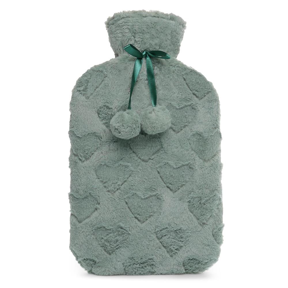 A2Z Hot Water Bottle 2 Litre Heart Embossed Plush Fleece Cover Hot Water Bag