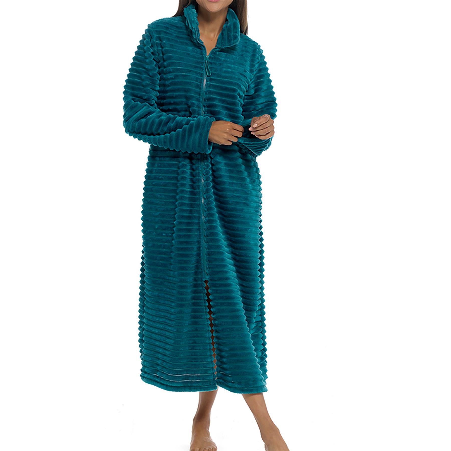 A2Z Women's Zip Up Warm Winter Ribbed Dressing Gown Elegant Ladies Loungewear