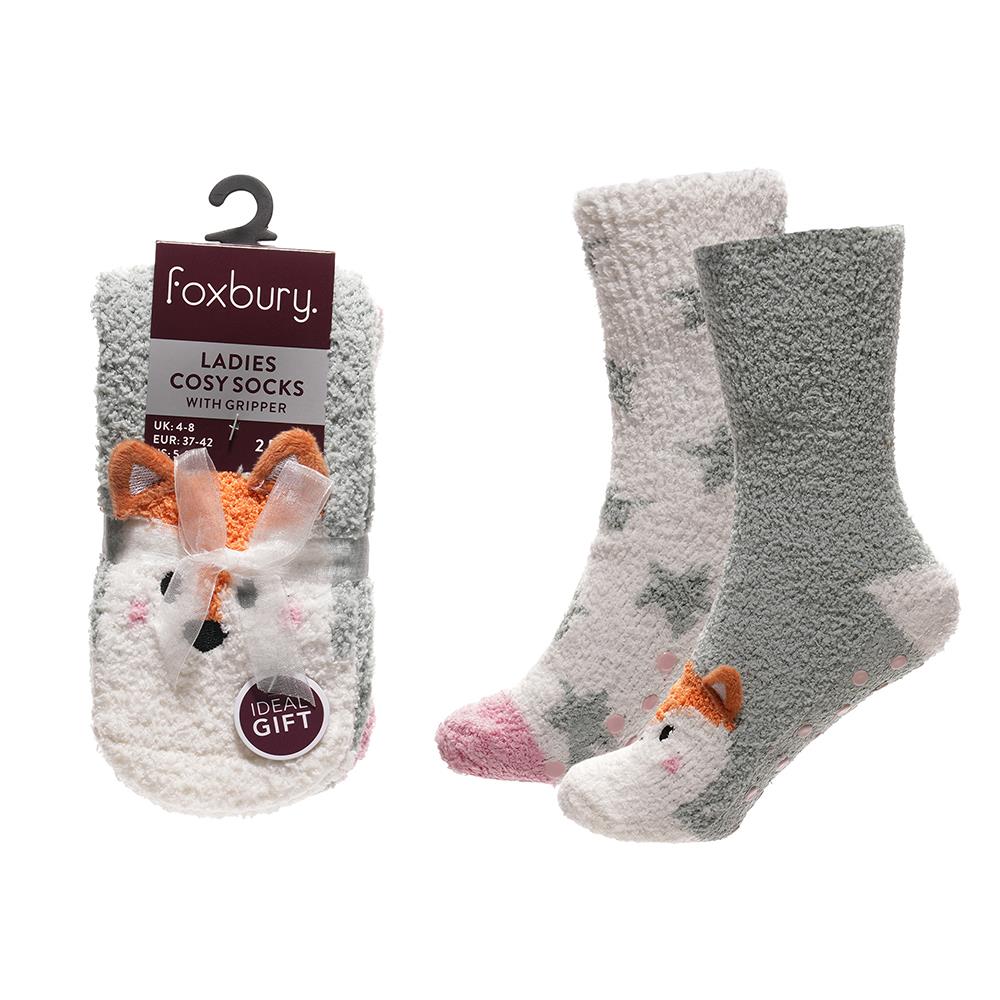 A2Z Ladies Cosy Animal Bed Socks, Super Soft Non-Slip Fox And Panda Design