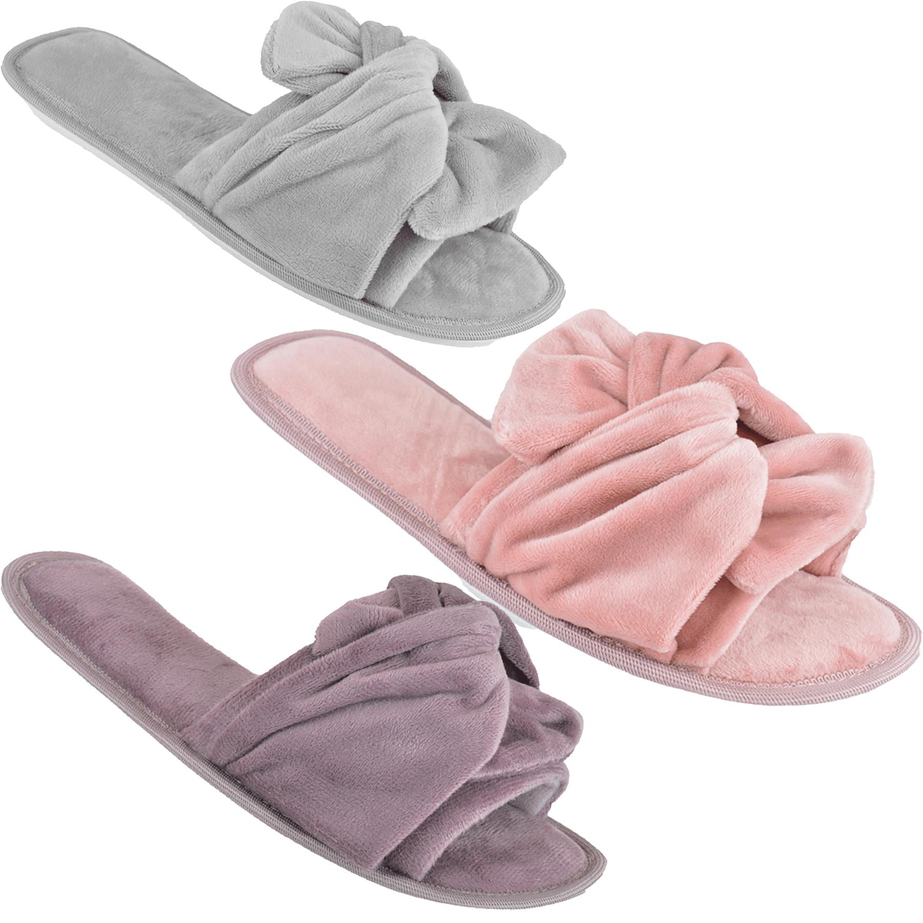 Women Warm Fluffy Slipper Cozy Faux Fur Bow Indoor Outdoor Floor Slippers