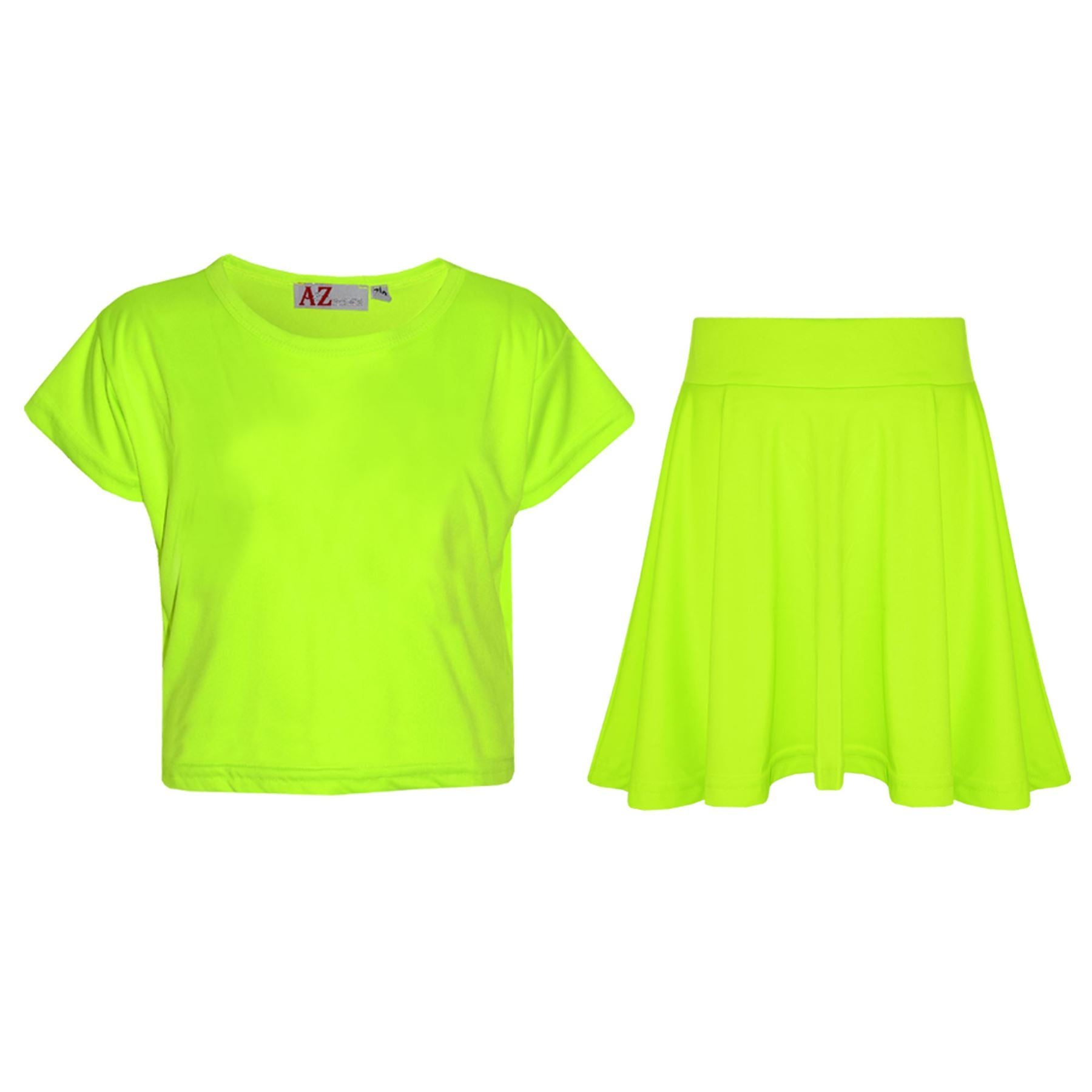 A2Z Kids Girls Plain Crop Top & Skater Skirt Set Summer Wear Age 5-13 Years