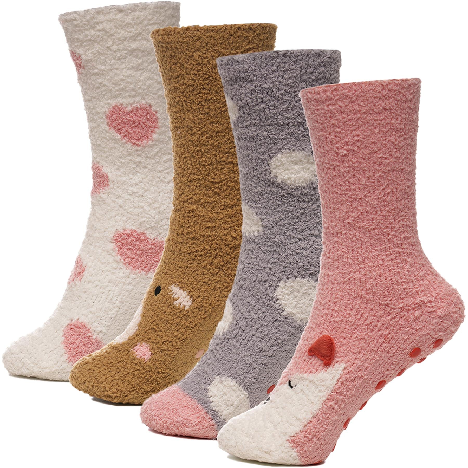 A2Z Ladies Socks 4 Pack Animal Novelty Gripper Socks Winter Warm Cozy Xmas Socks