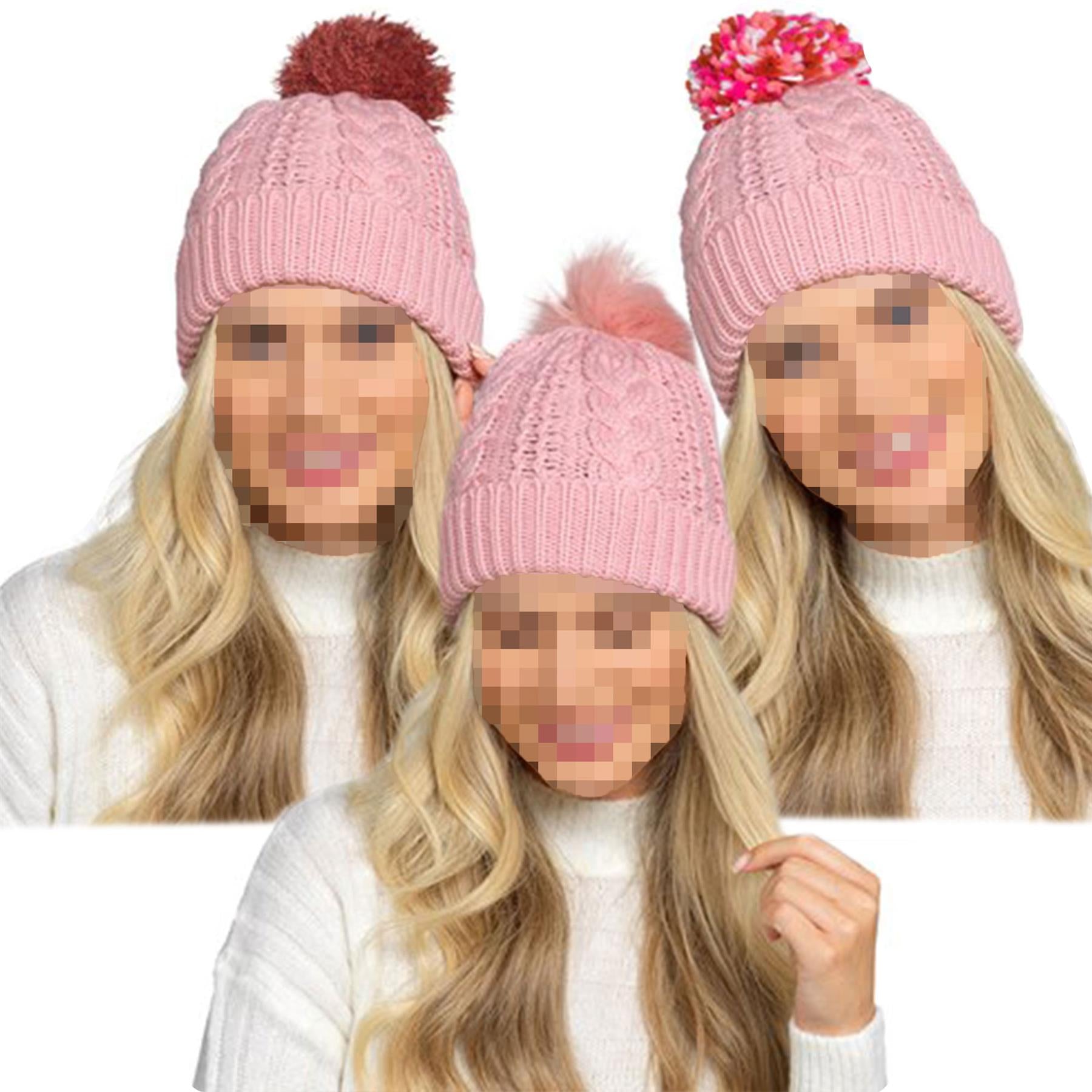 A2Z Ladies Hat Cable Knitted Detachable Pom Pom Stretchy Winter Warm Cazy Caps