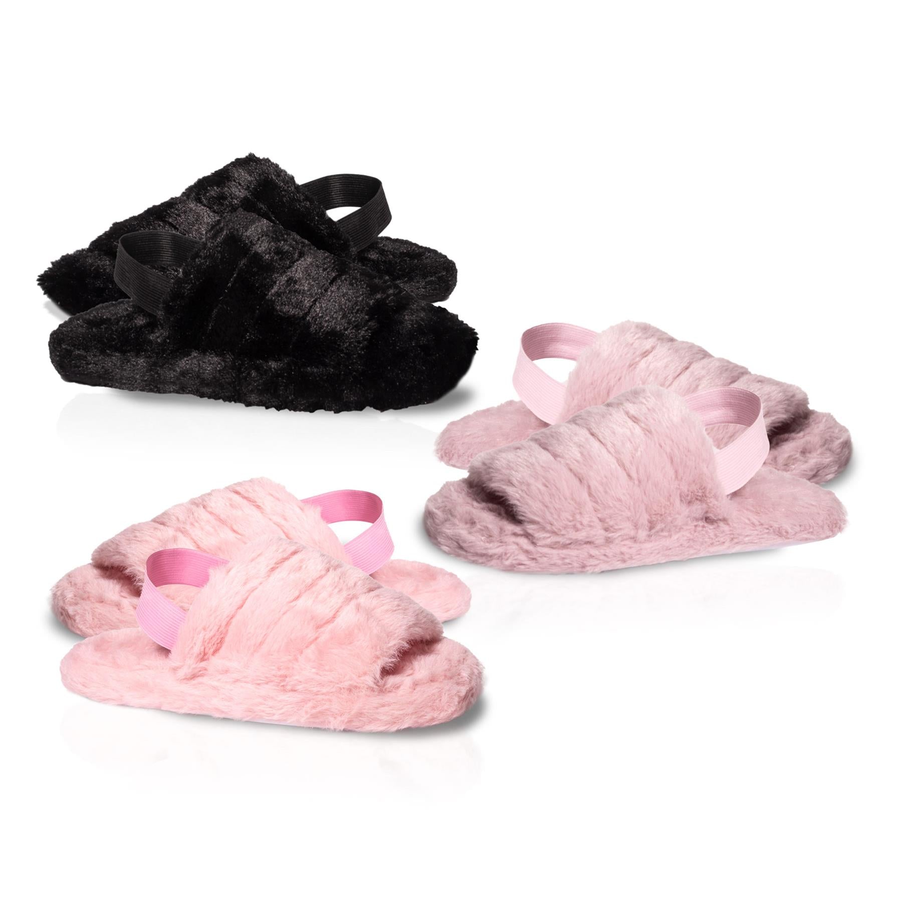 A2Z Women Sliders Fluffy Faux Fur Peep Toe Warm Winter Soft Cosy Ladies Slippers