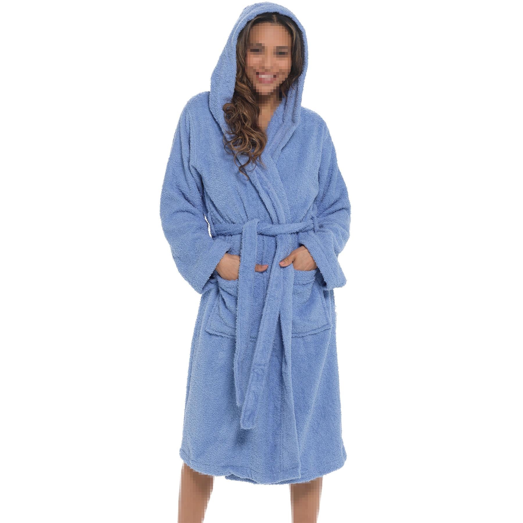 A2Z Women's Luxurious 100% Cotton Towelling Bathrobe Hooded Towel Changing Robe