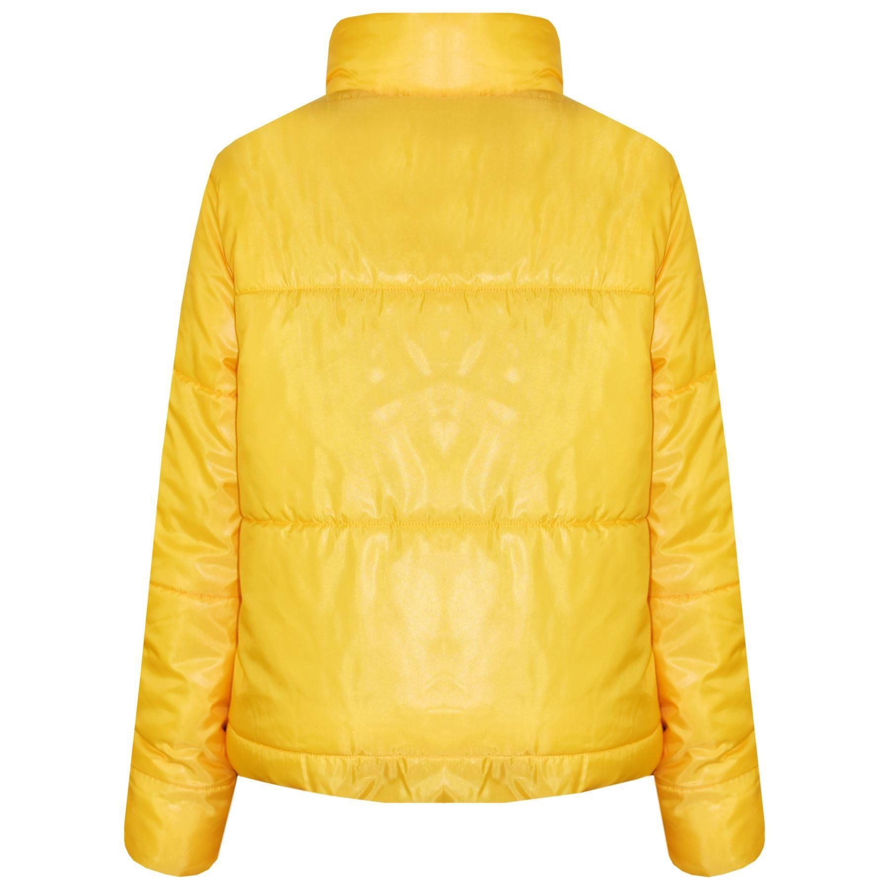 Girls Mustard Wetlook Padded Quilted Puffer Jacket