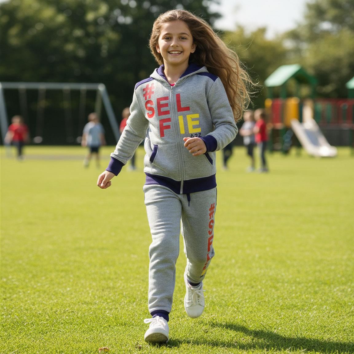 A2Z 4 Kids Girls Boys #SELFIE Tracksuit Hoodie & Joggers Outfit Set Top Bottom