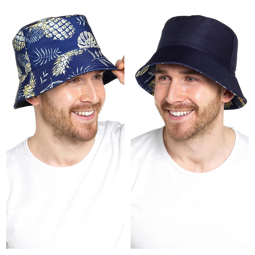 Mens Reversible Bucket Hat Summer Foldable Polyester Sun Protection Hiking Hat