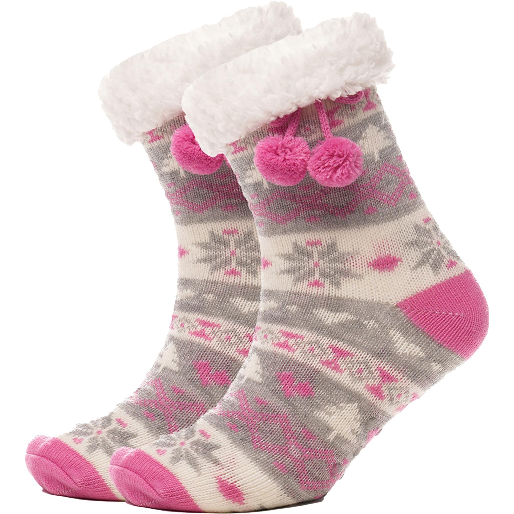 A2Z Ladies Socks Christmas Lounge Sherpa Fleece Lining Pompom Gripper Women Sock