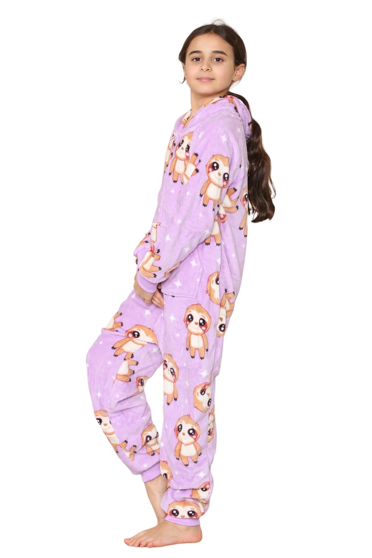 Kids Fleece A2Z Onesie One Piece Pyjamas Sloth Print Sleepsuit For Boys Girls