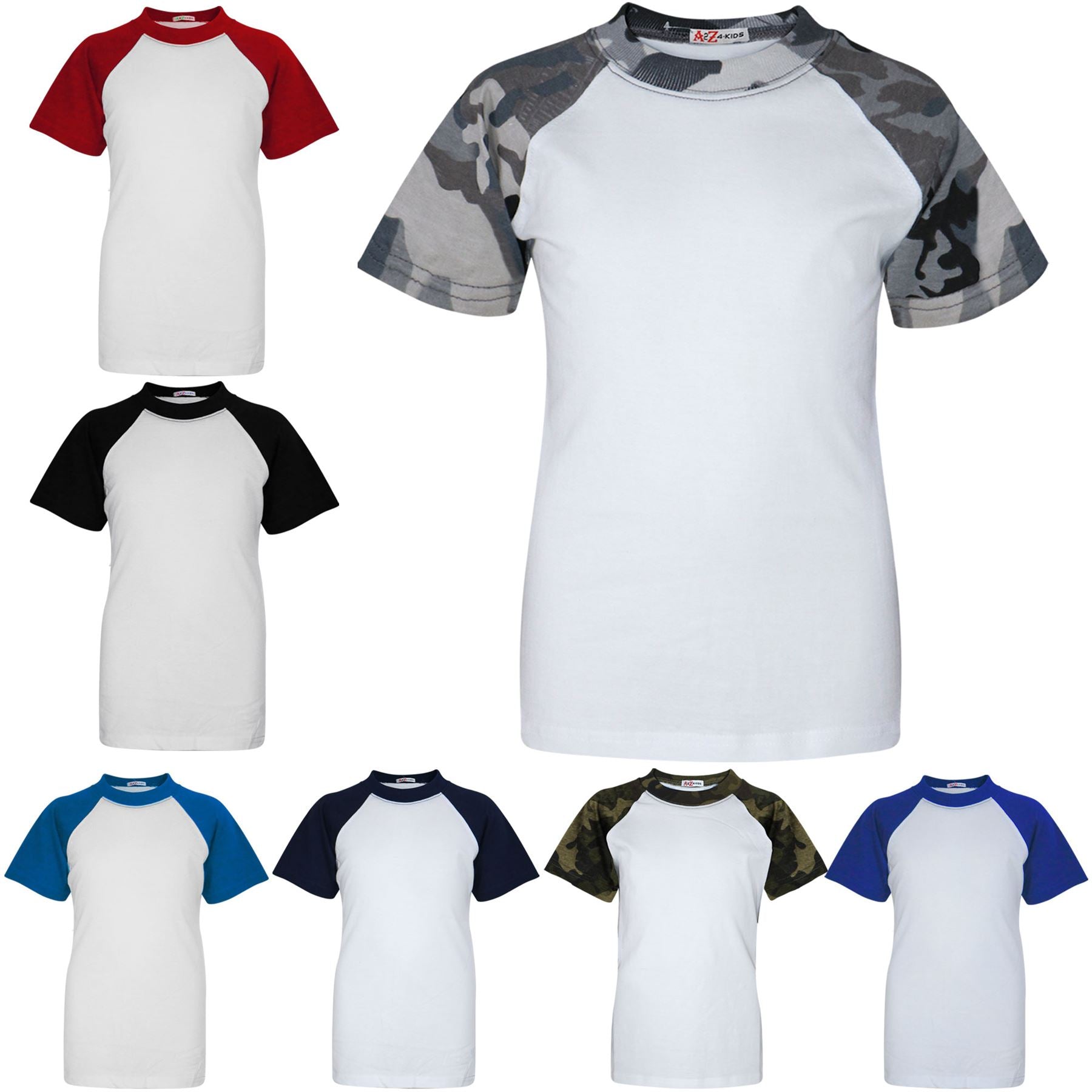 Kids Raglan Style T Shirt Contrast Colour Short Sleeve Top Girls Boys Age 5-13 Y