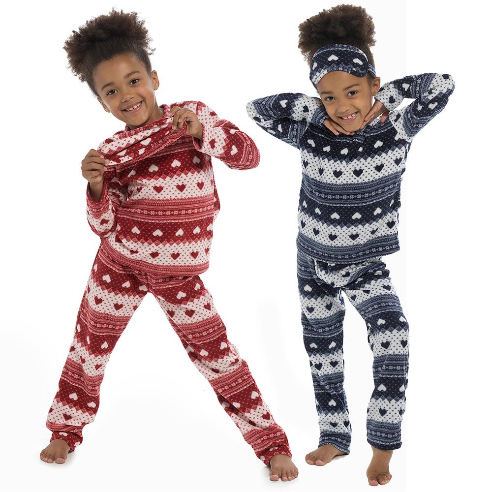 Kids Girls Soft Fleece Twosie Pyjamas With Eye Mask Comfortable Loungewear PJS