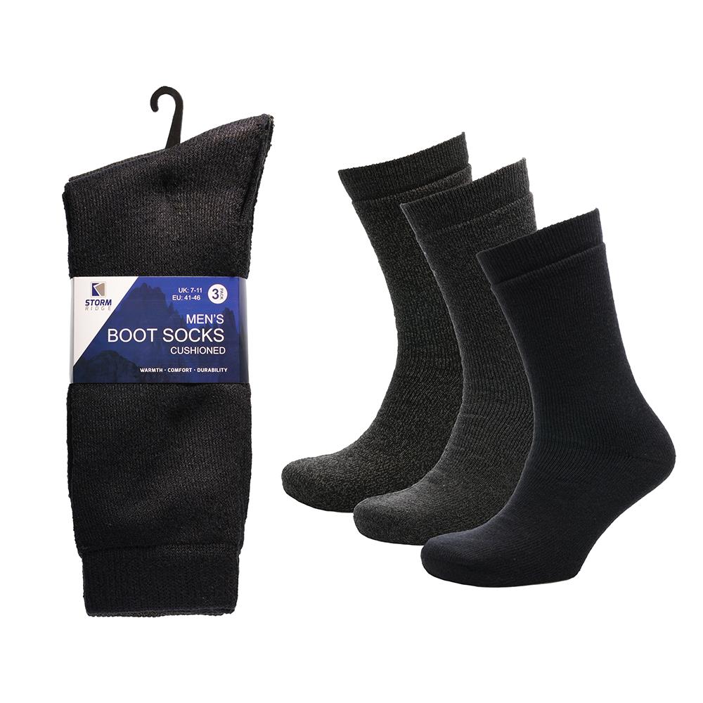 A2Z Mens 3 Pack Boot Socks Warm Cushioned Durable Cotton Blend Outdoor Wear