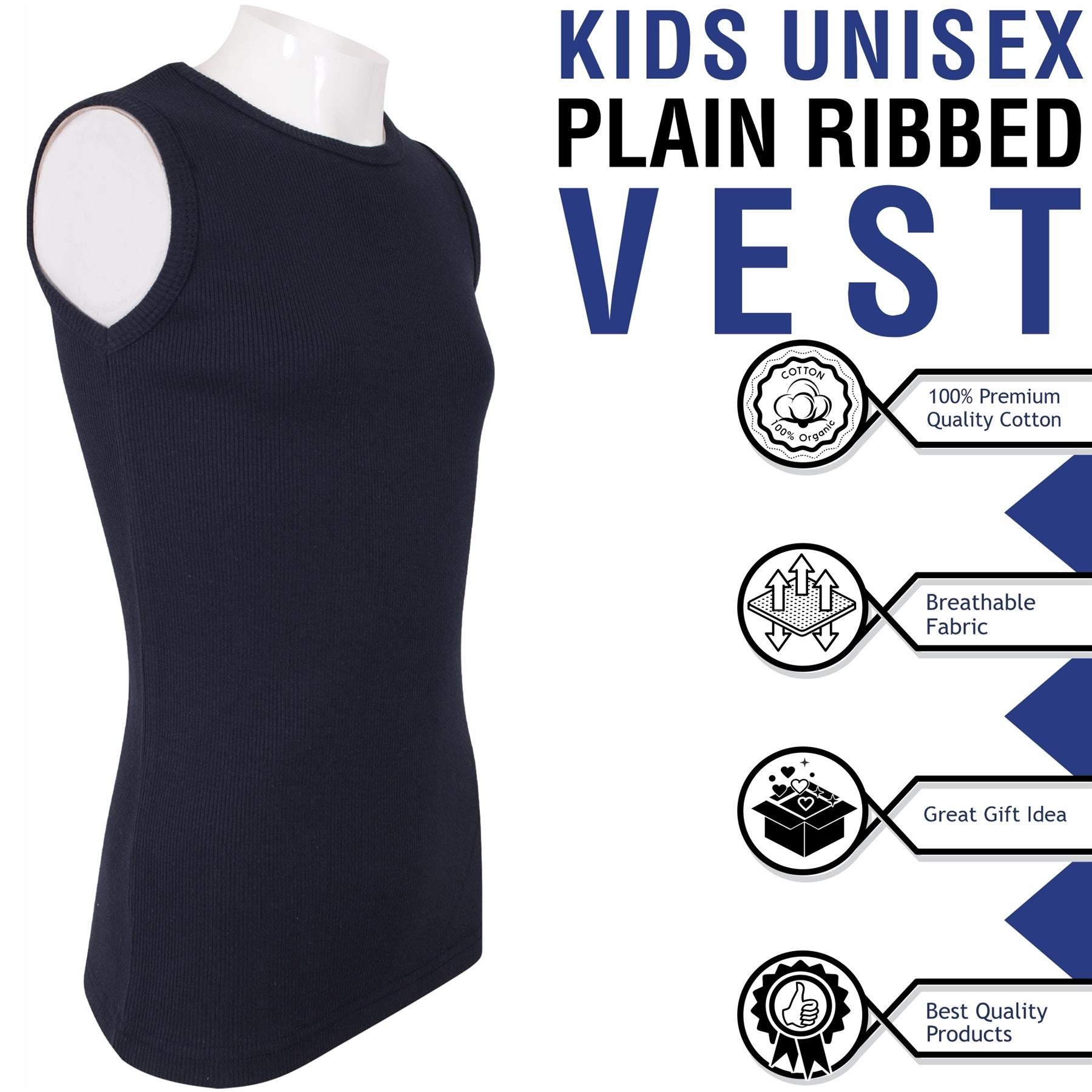Kids Girls Boys Childrens Vest Top Tank Top Fitted 100% Rich Cotton 2-13 Years