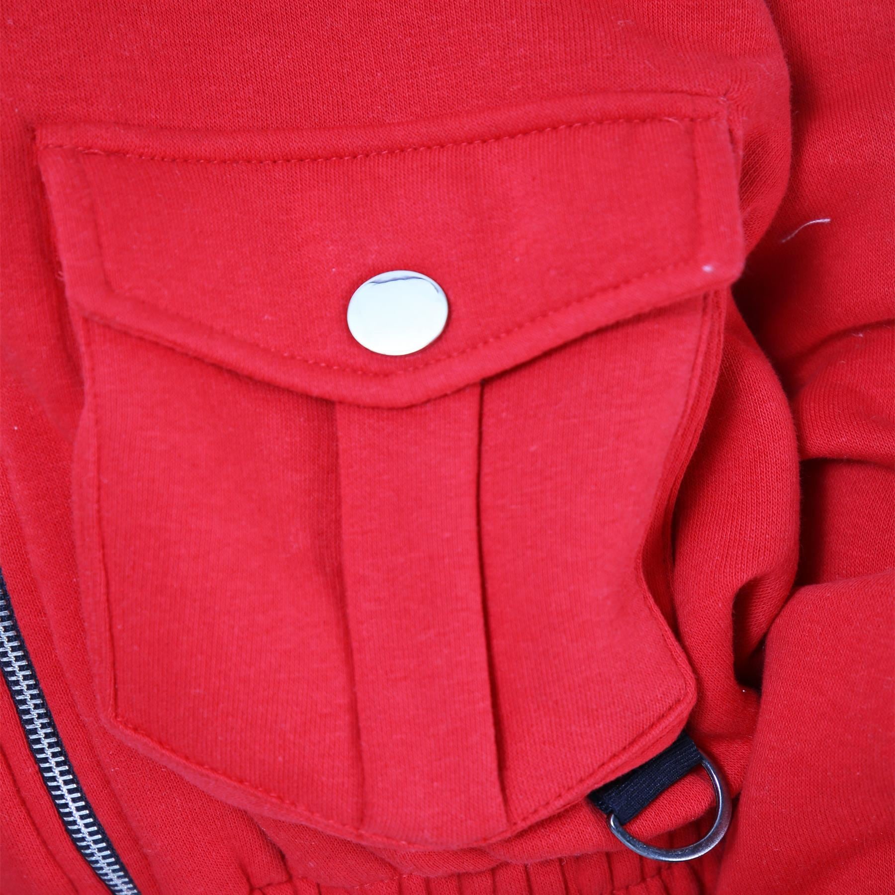 Kids Girls Plain Zip Up Cropped Red Jackets Utility Pockets Fleece Coats 7-13 Yr