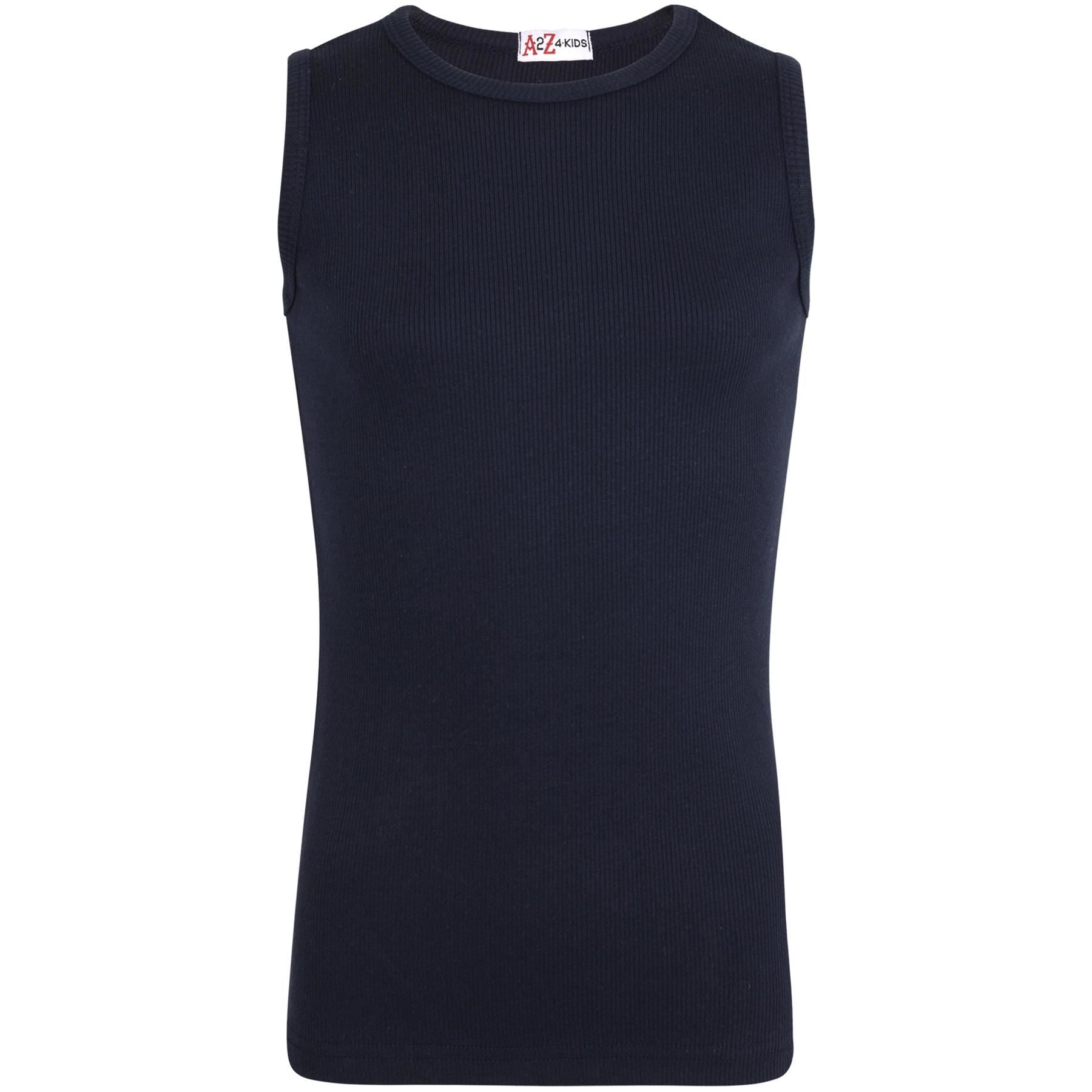 Kids Girls Ribbed Vest Top 100% Thick Cotton Fashion Tank Tops T Shirt 2-13 Year