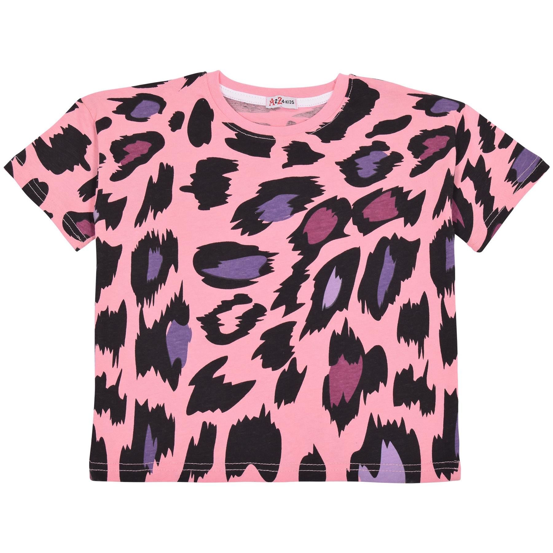 Kids Leopard Shorts Set Girls Short Sleeve Crop Top Outfits Set Age 5-13