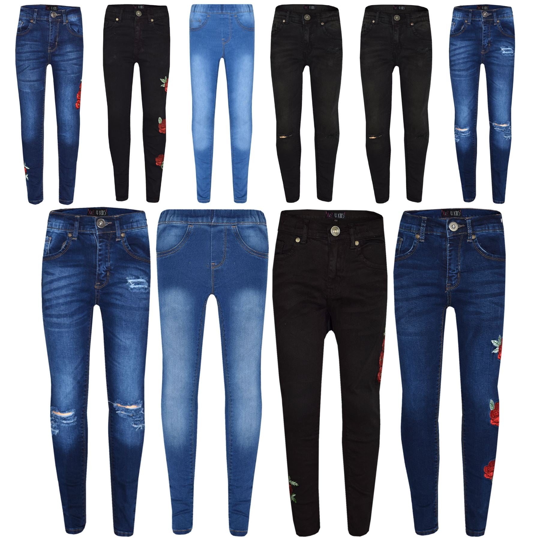 Kids Girls Stretchy Jeans Ripped Denim Pants Trousers Jeggings Age 3-14 Years