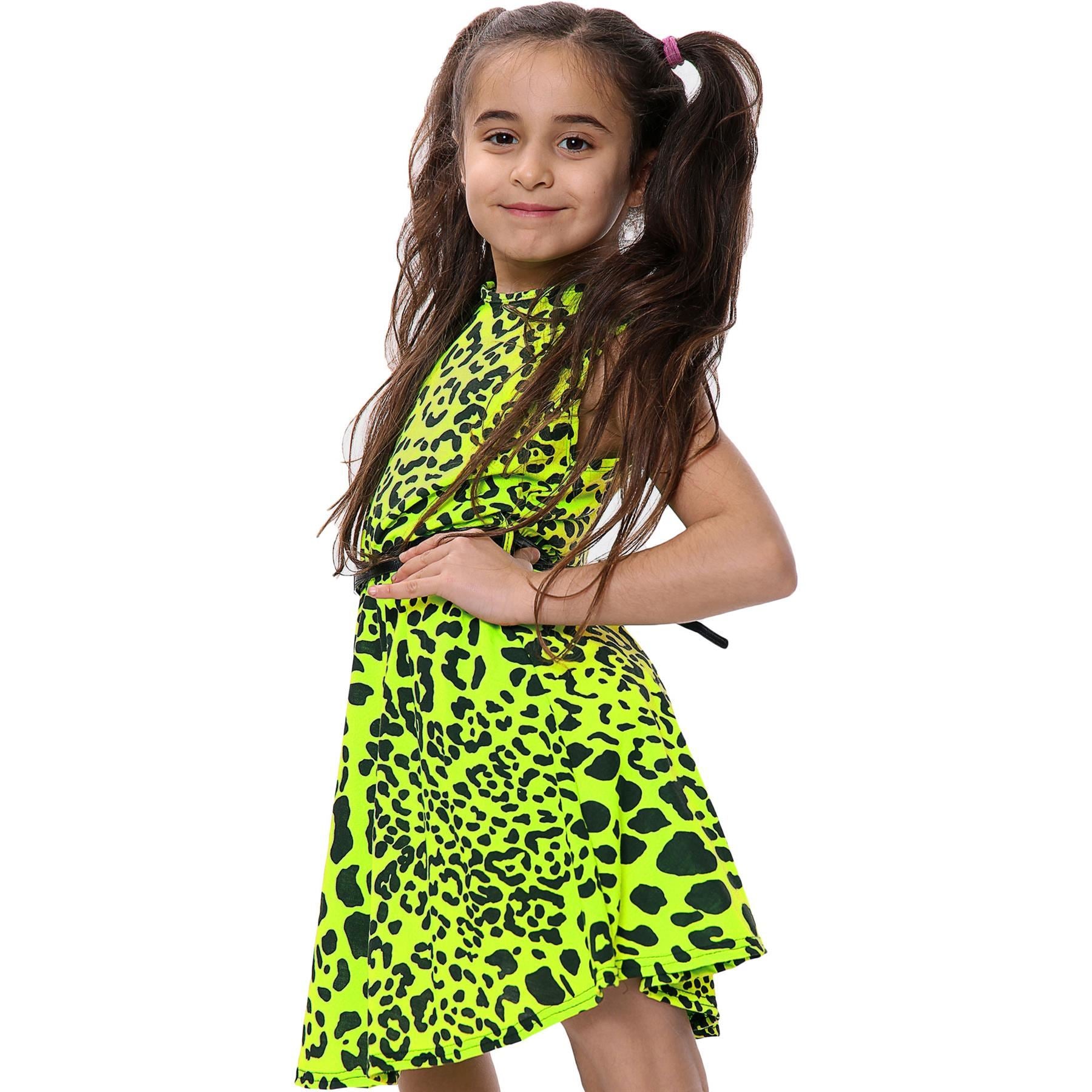 Kids Girls Skater Dress Leopard Summer Dresses With A Free Belt Age 5-13 Years