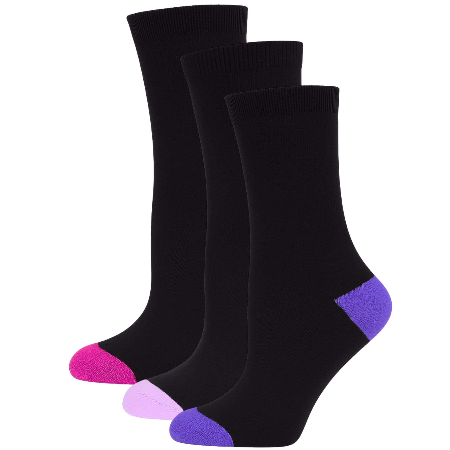 Women Plain Cotton Crew Socks Multipack Contrast Heel Toe Casual Ladies Socks