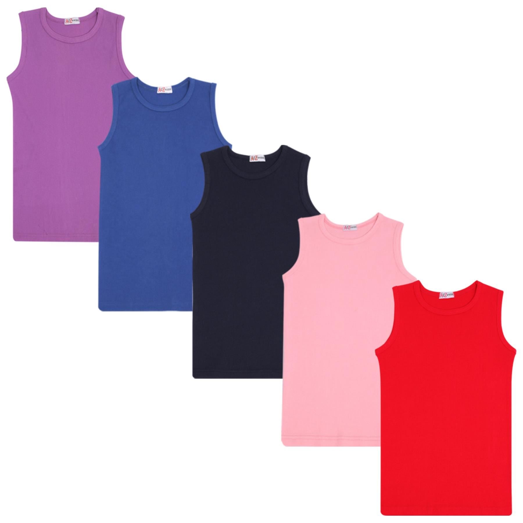 Kids Girls Ribbed Vest Top 100% Thick Cotton Fashion Tank Tops T Shirt 2-13 Year