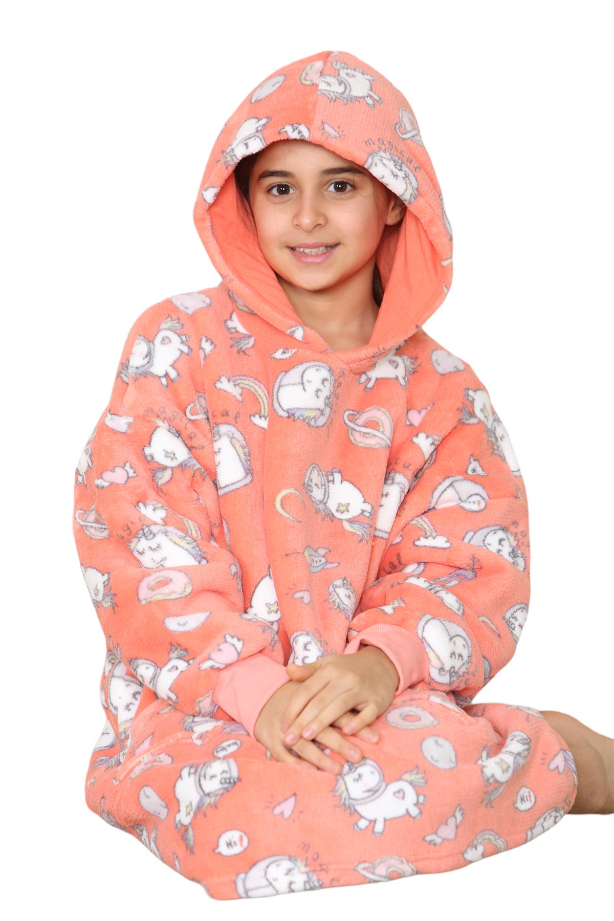 Girls Boys Oversized Hoodie Long Length Snuggle Blanket Super Soft Warm Fleece