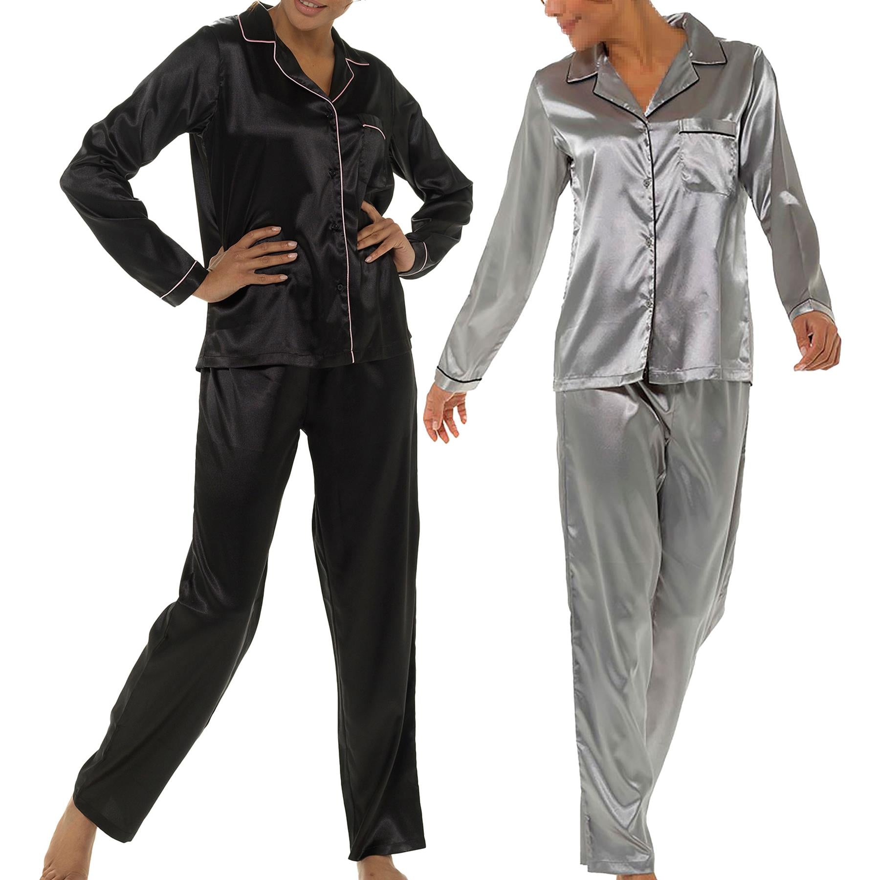 A2Z Ladies Silk Satin Pyjamas Set Button Down Top Bottom Sleepwear Bride PJS Set