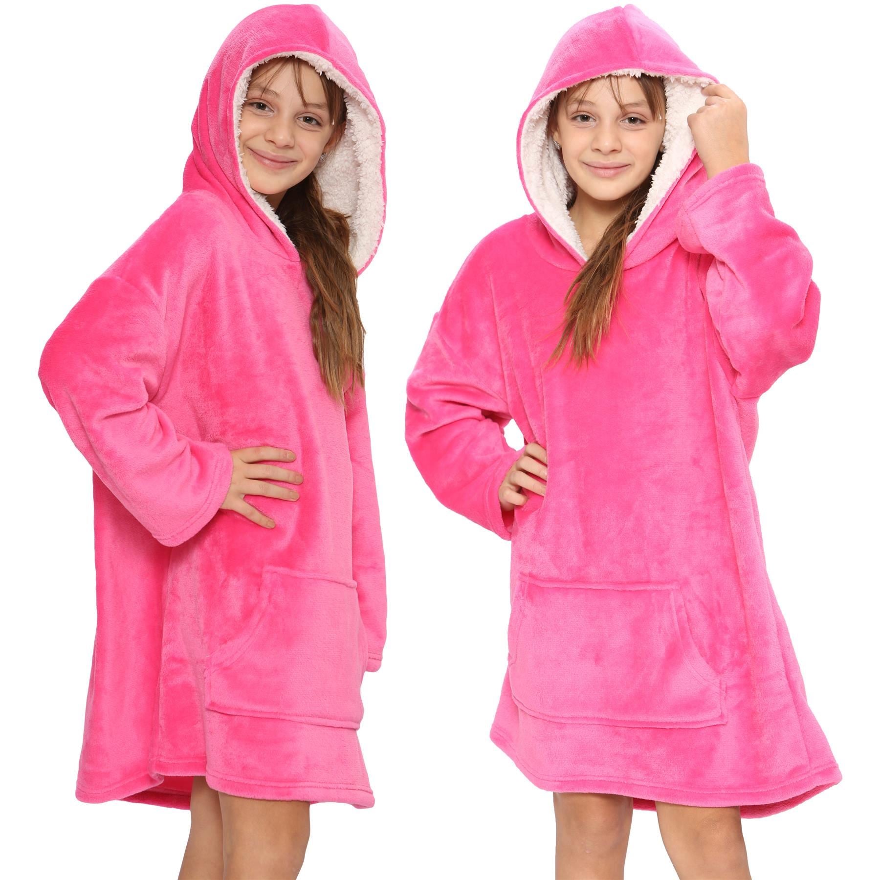 Kids Unisex Oversized Hoodie Pink Snuggle Blanket Super Soft Warm Fleece