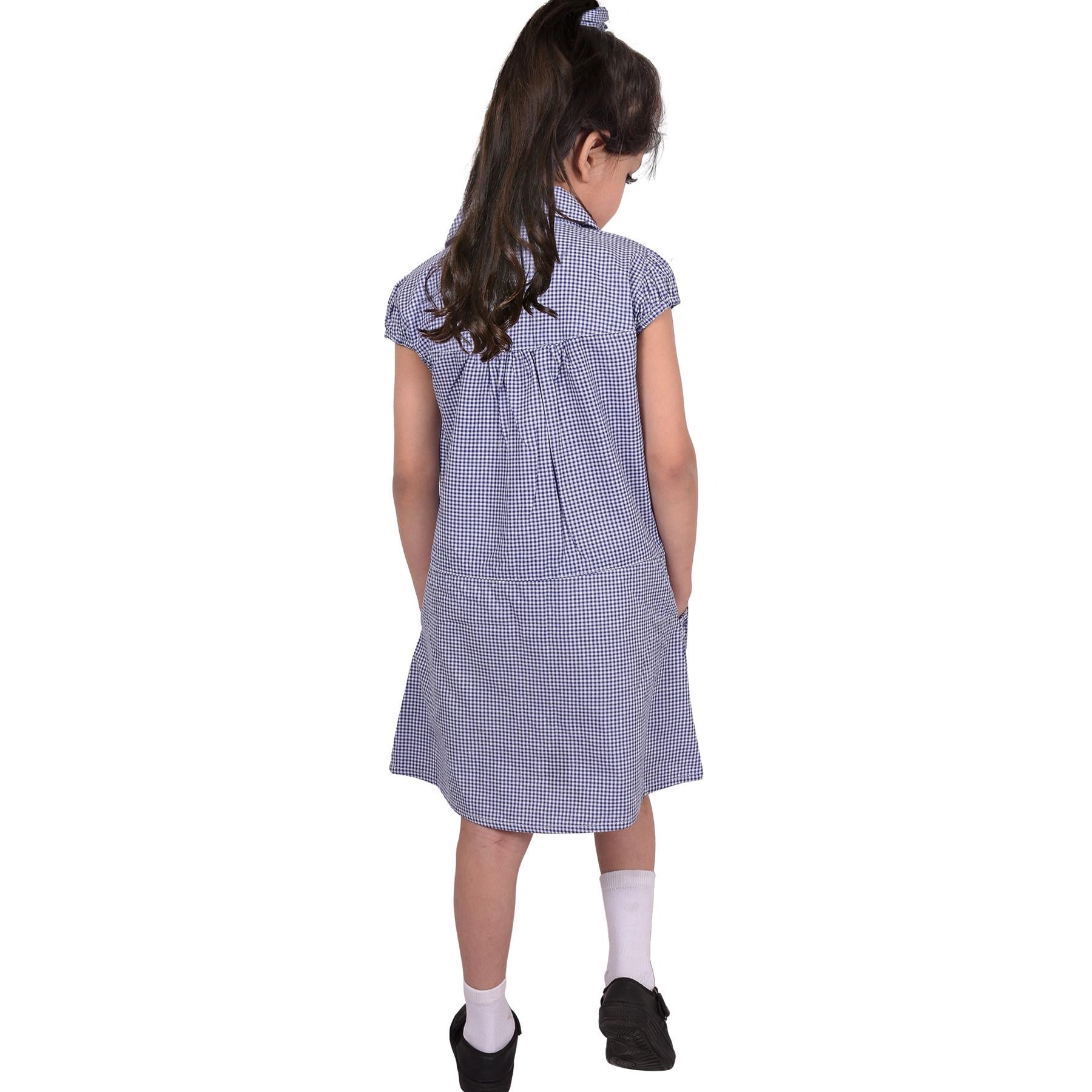 Girls Uniform School Dress Gingham Check Printed Dress With Matching Scrunchies