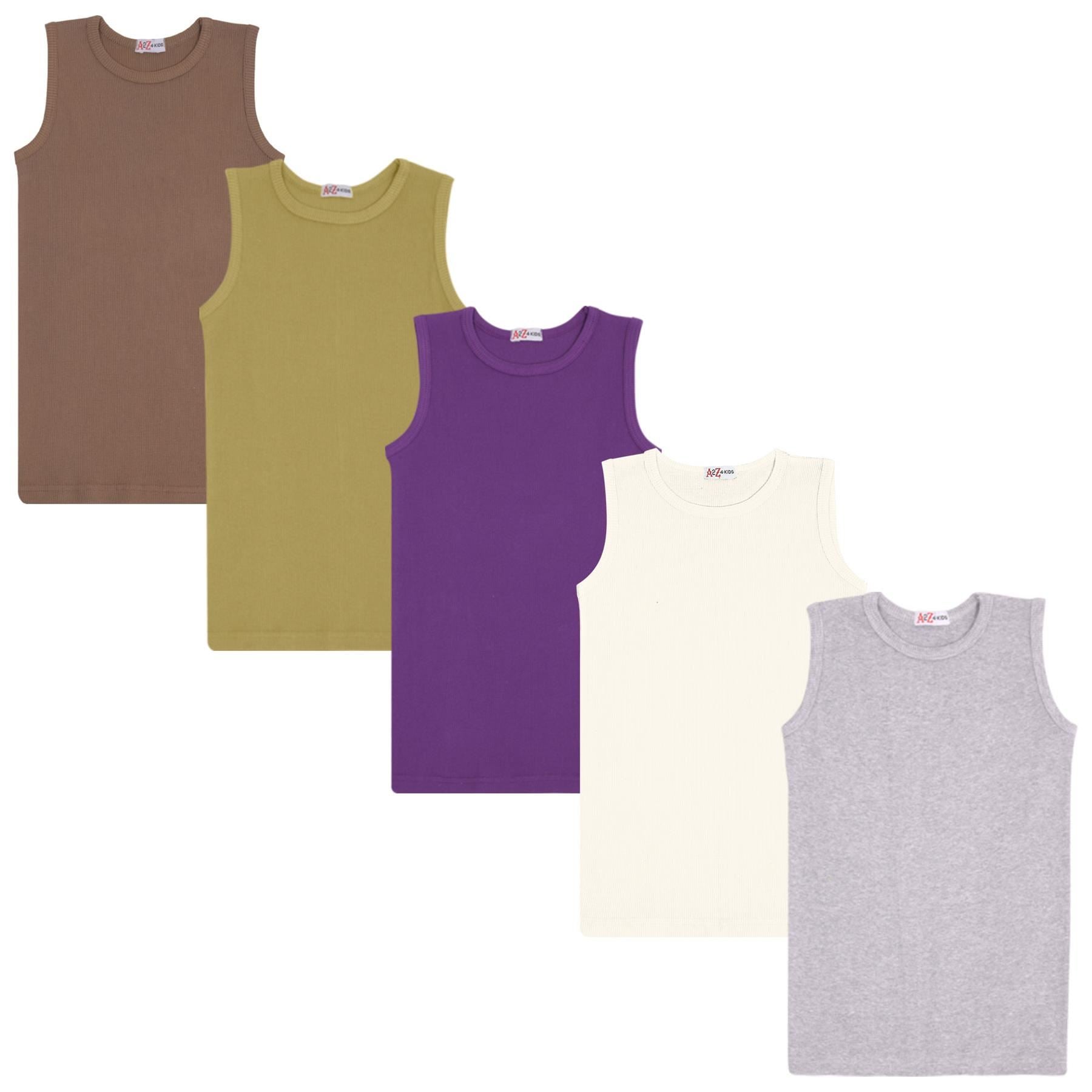 Kids Girls Ribbed Vest Top 100% Thick Cotton Fashion Tank Tops T Shirt 2-13 Year